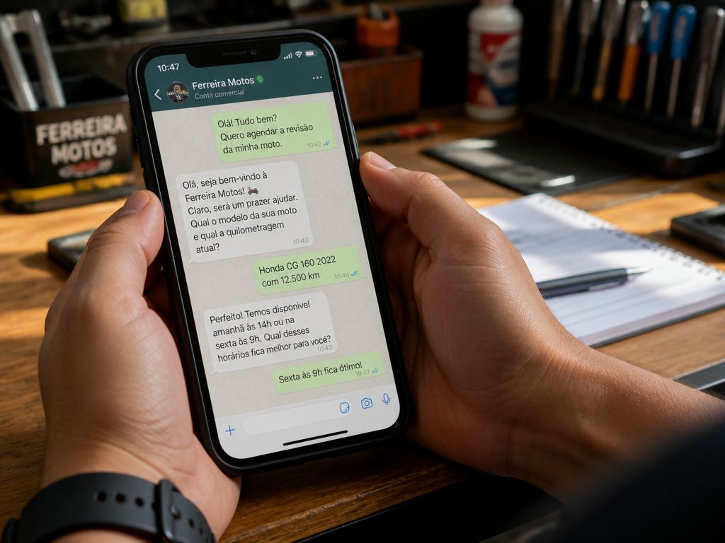 בעל עסק משתמש ב-WhatsApp Business בסמארטפון